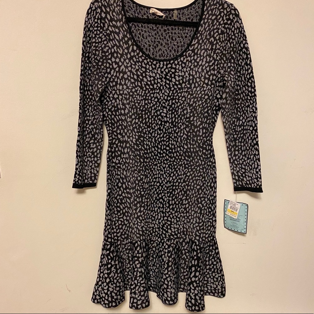 REBECCA TAYLOR Leopard Print Knit Ruffled Dress